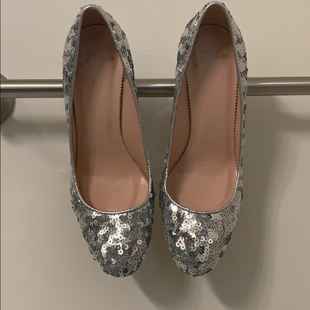 Silver sequins stacked JCREW heels